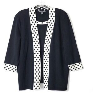 Designers Originals Petite PXL‎ Black White Polka Dot Trim Cardigan Sweater